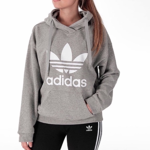 adidas Tops - Adidas Trefoil Gray Hooded Sweatshirt